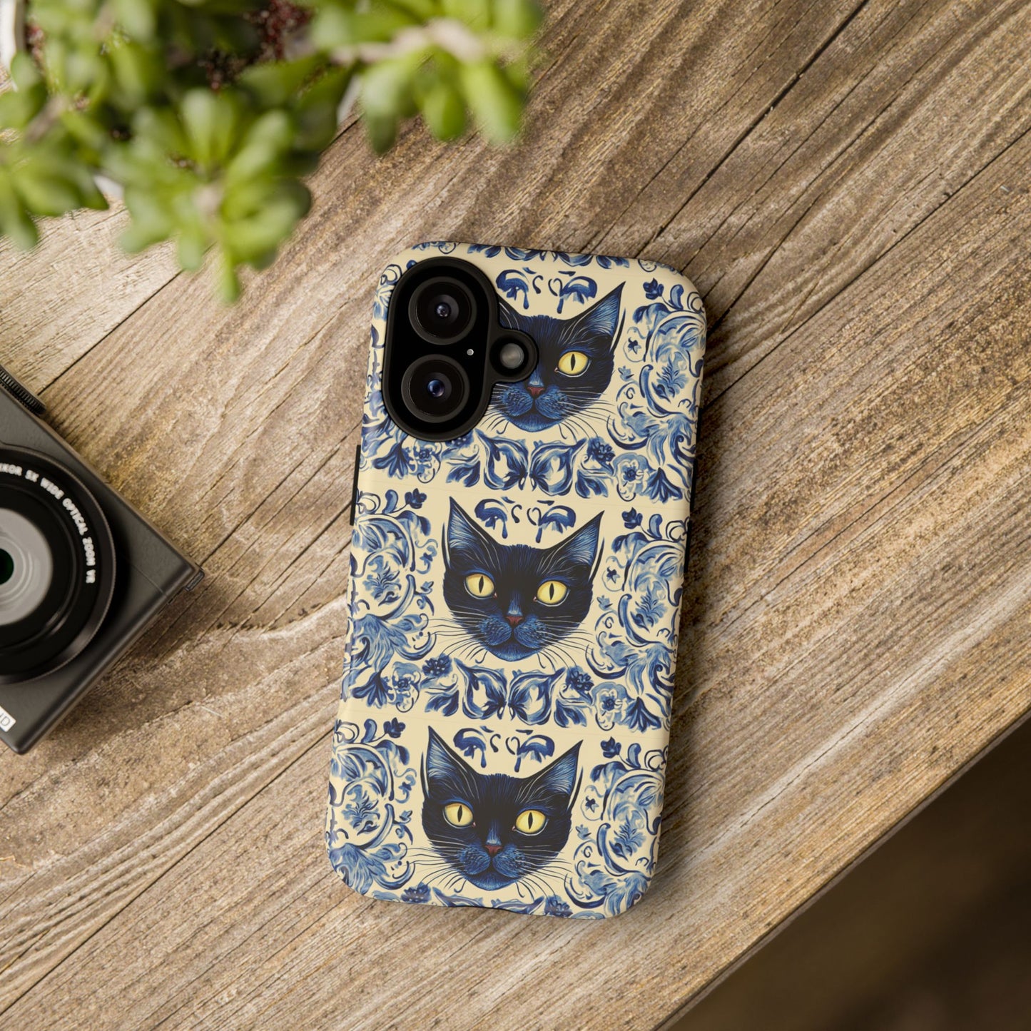 Tough Phone Case - Mediterranean Tile Motif With Blue Cats