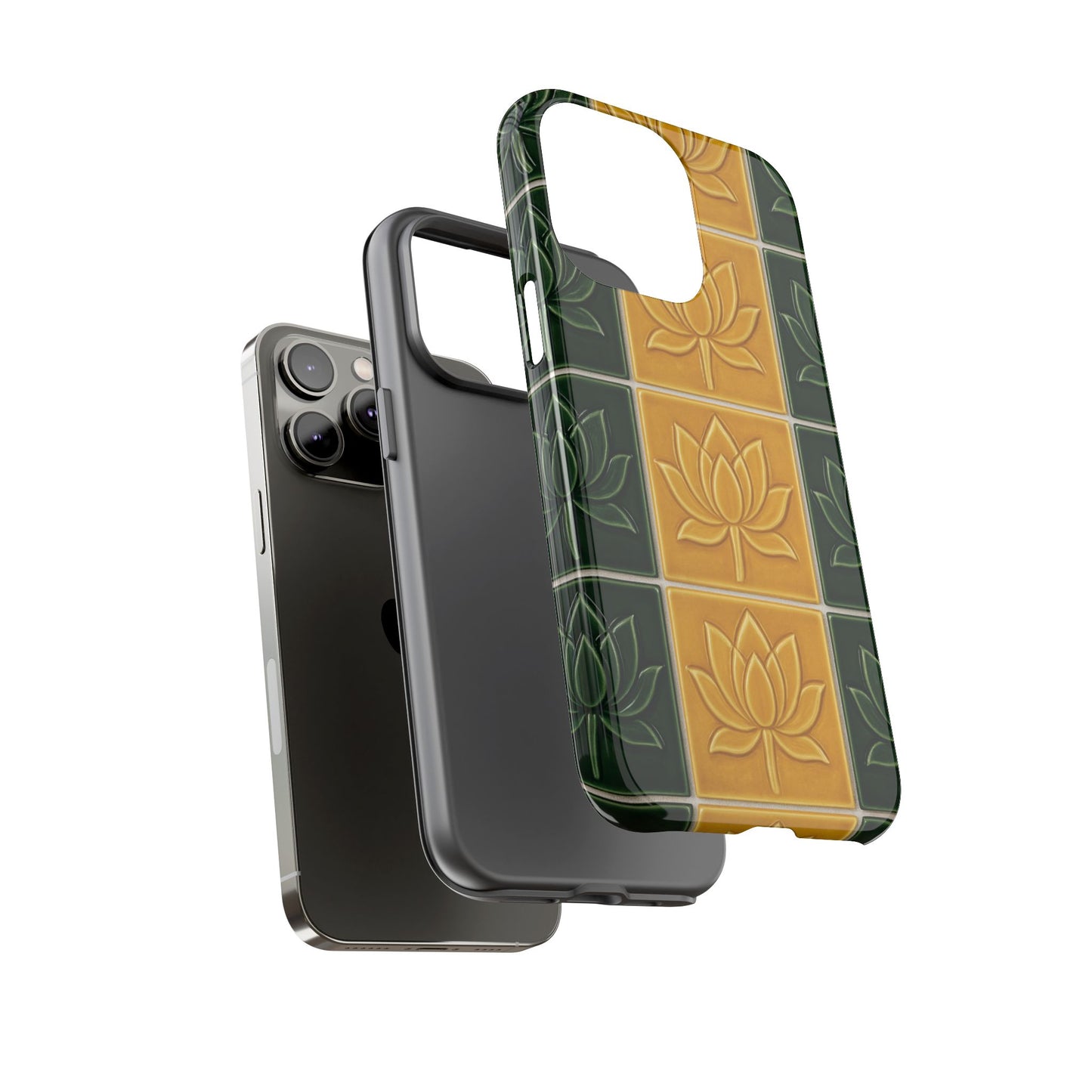 Tough Phone Cases - Mustard Yellow & Green Ceramic Tile From Caldas Da Rhaina, Portugal