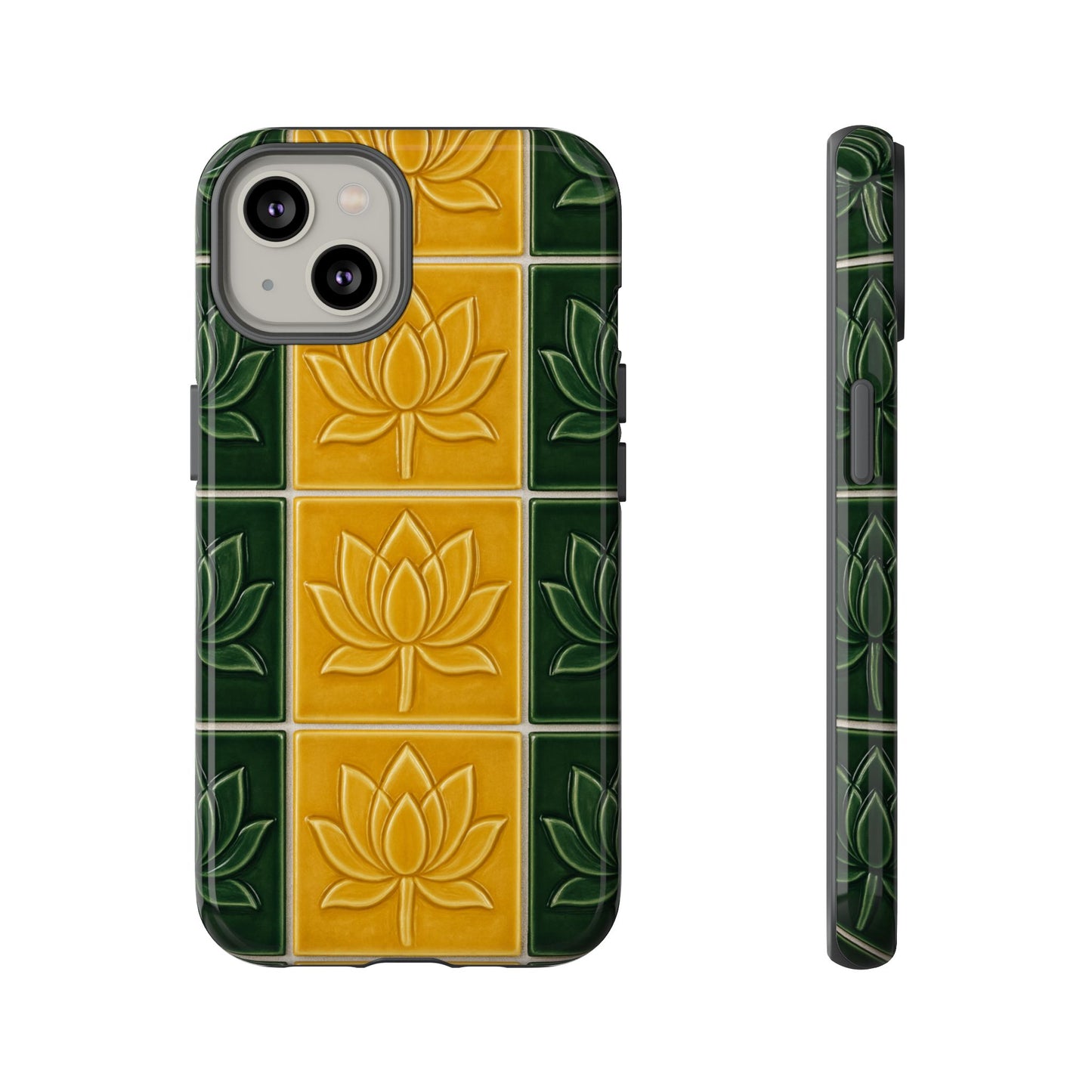Tough Phone Cases - Mustard Yellow & Green Ceramic Tile From Caldas Da Rhaina, Portugal