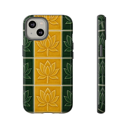 Tough Phone Cases - Mustard Yellow & Green Ceramic Tile From Caldas Da Rhaina, Portugal