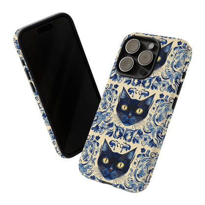 Tough Phone Case - Mediterranean Tile Motif With Blue Cats
