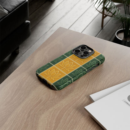 Tough Phone Cases - Mustard Yellow & Green Ceramic Tile From Caldas Da Rhaina, Portugal