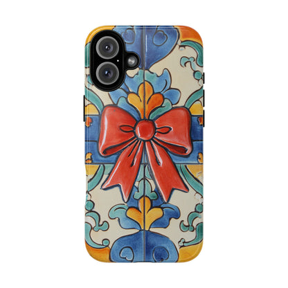 Colourful Ceramic Tile Design Phone Case With Red Bow