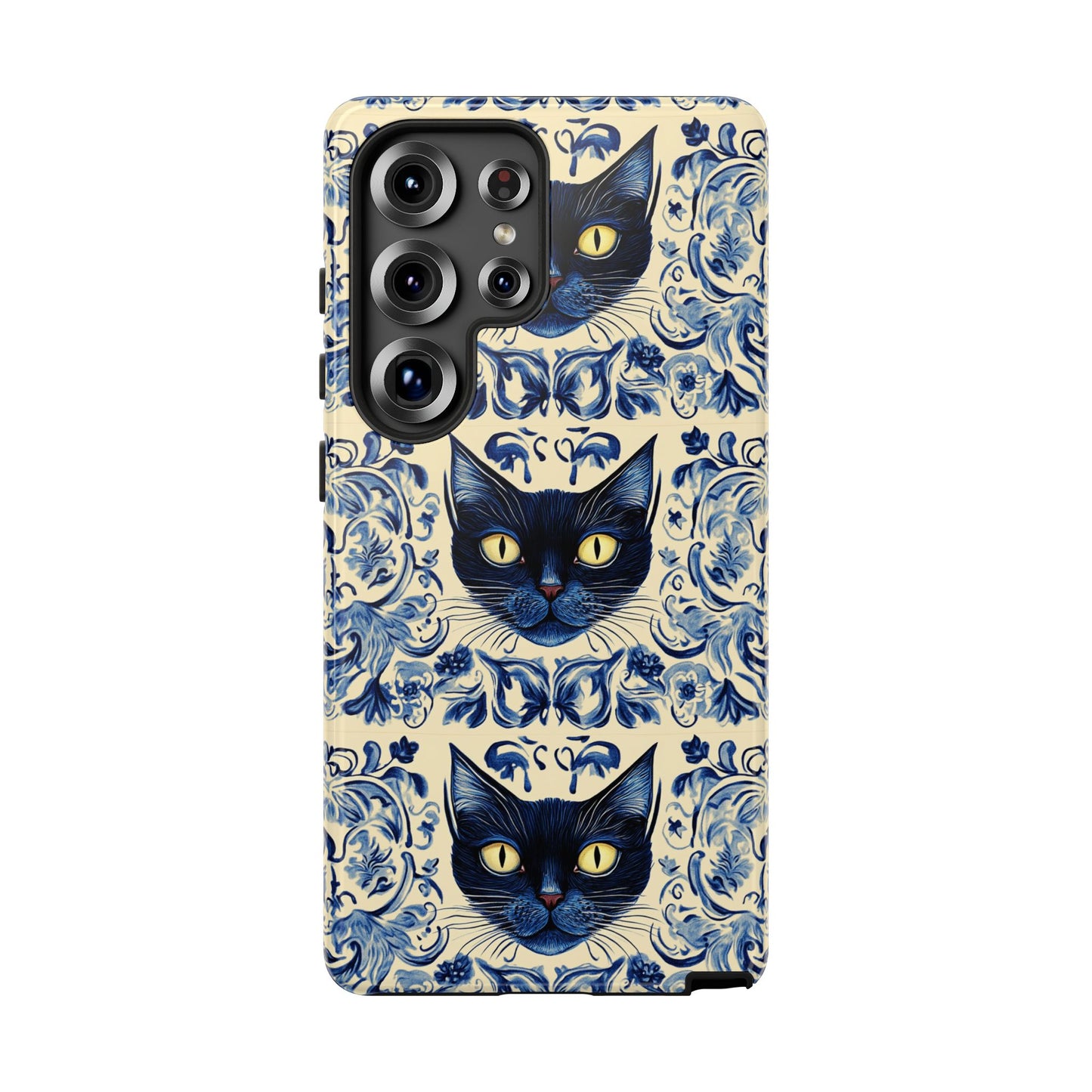 Tough Phone Case - Mediterranean Tile Motif With Blue Cats