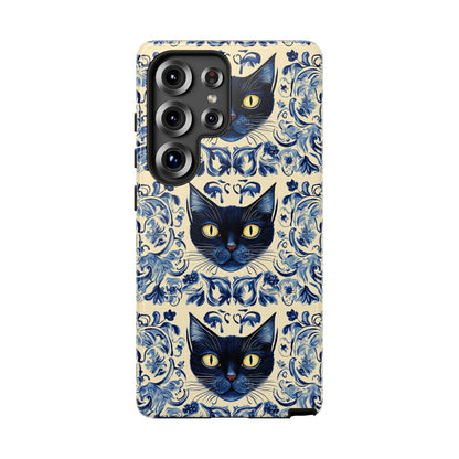 Tough Phone Case - Mediterranean Tile Motif With Blue Cats