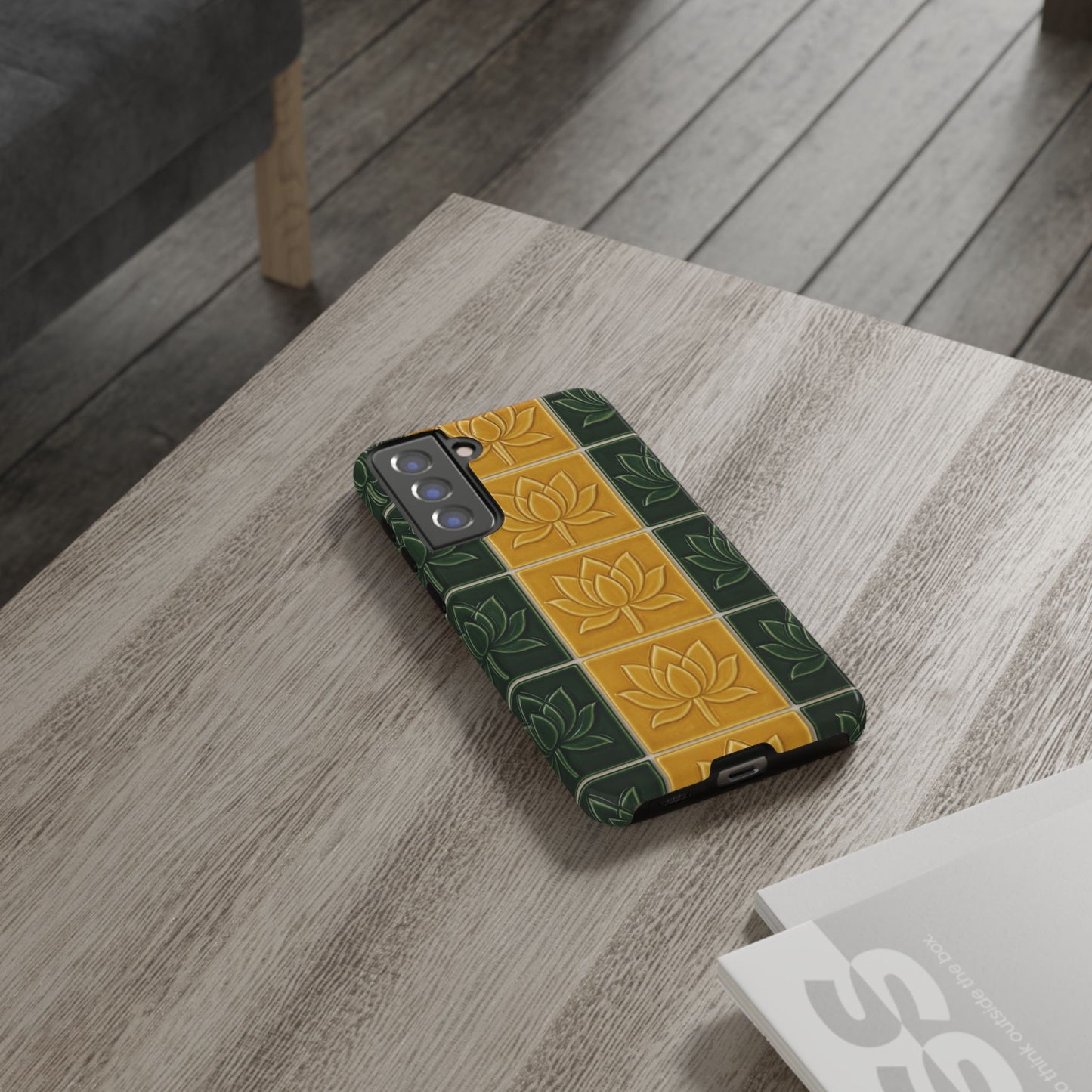 Tough Phone Cases - Mustard Yellow & Green Ceramic Tile From Caldas Da Rhaina, Portugal