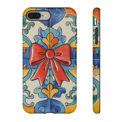 Colourful Ceramic Tile Design Phone Case With Red Bow