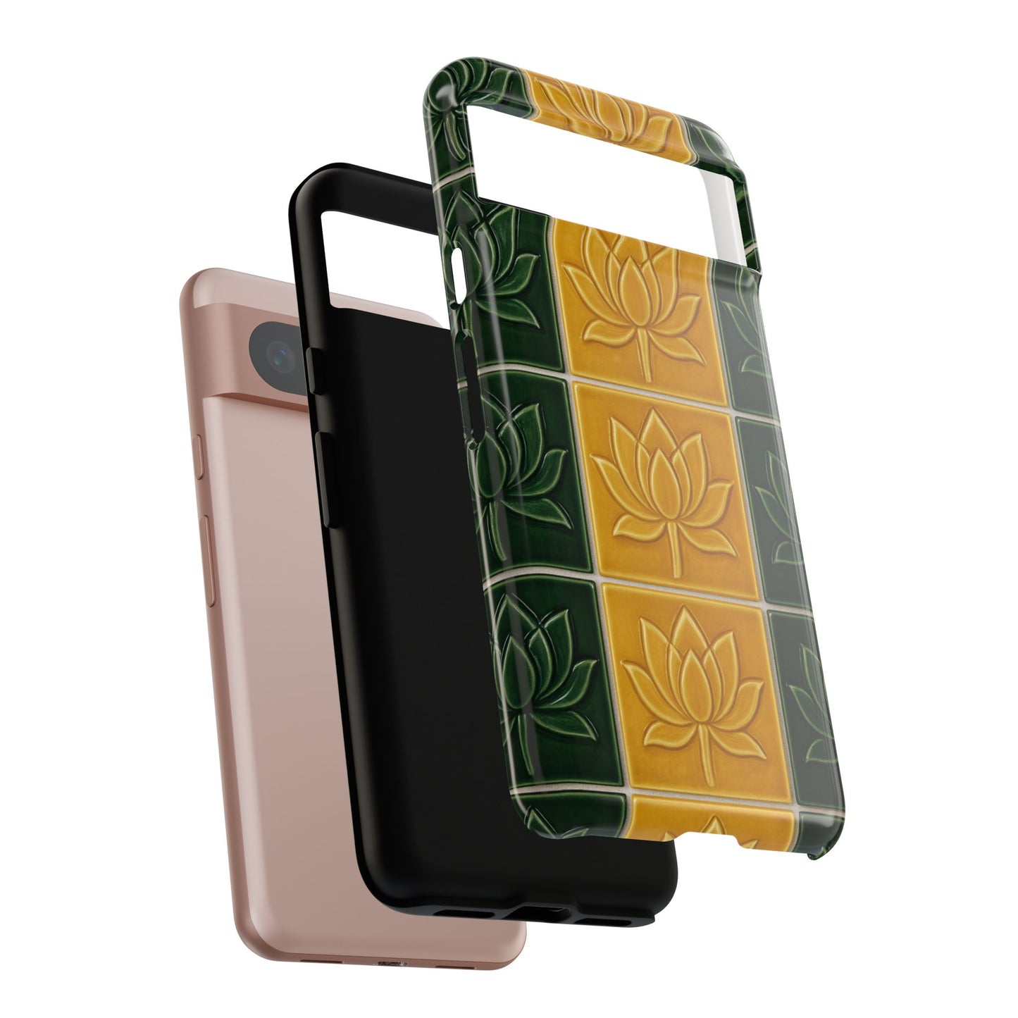 Tough Phone Cases - Mustard Yellow & Green Ceramic Tile From Caldas Da Rhaina, Portugal