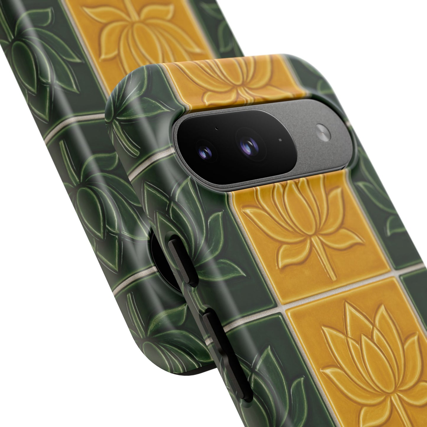 Tough Phone Cases - Mustard Yellow & Green Ceramic Tile From Caldas Da Rhaina, Portugal