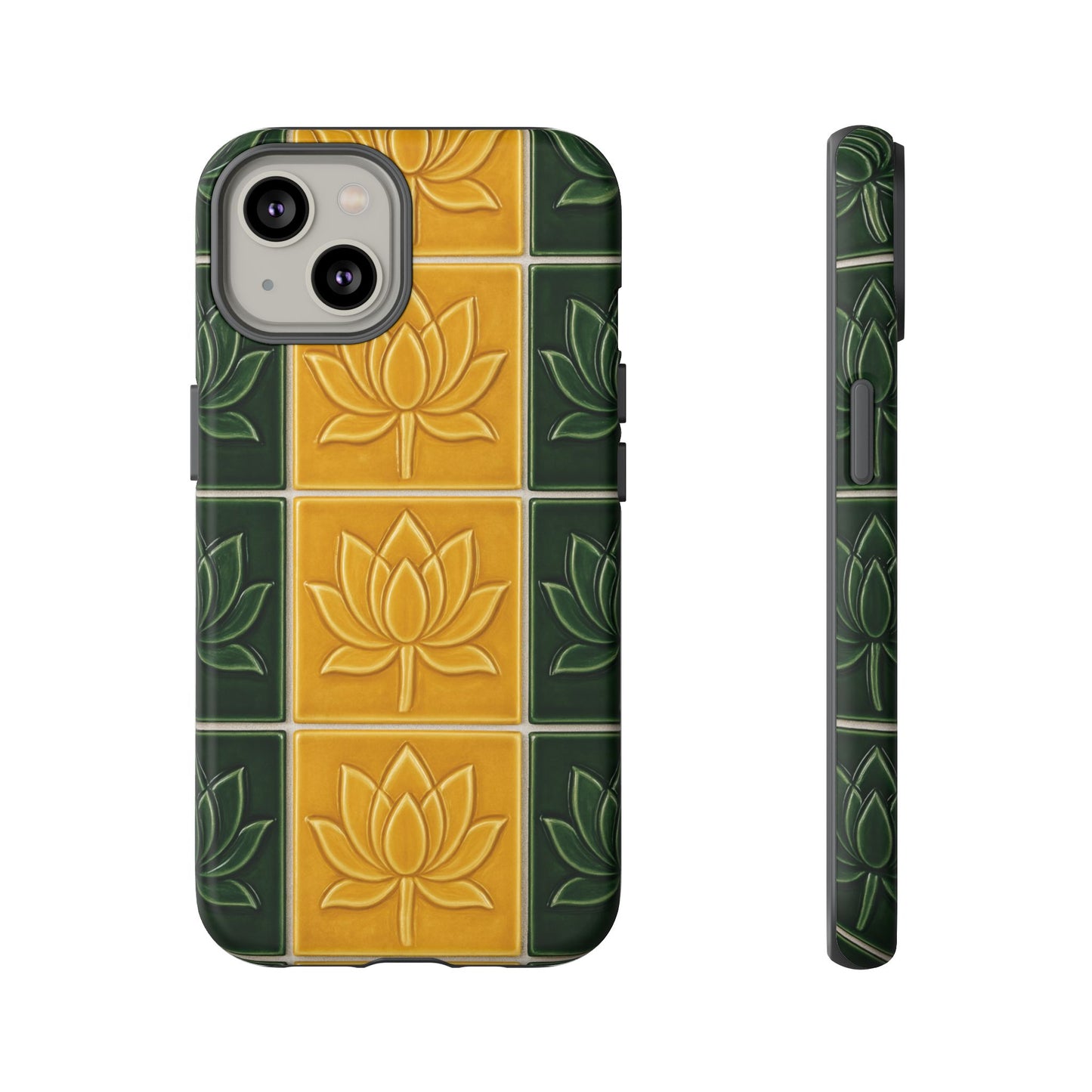Tough Phone Cases - Mustard Yellow & Green Ceramic Tile From Caldas Da Rhaina, Portugal