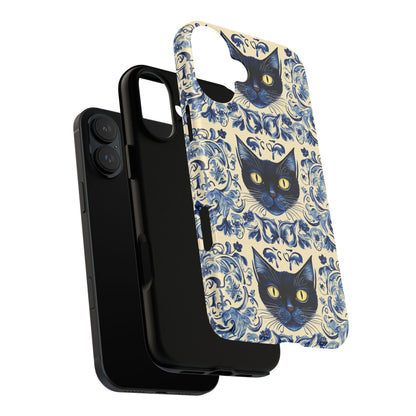 Tough Phone Case - Mediterranean Tile Motif With Blue Cats