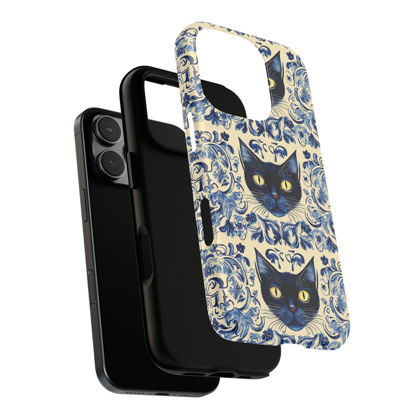 Tough Phone Case - Mediterranean Tile Motif With Blue Cats