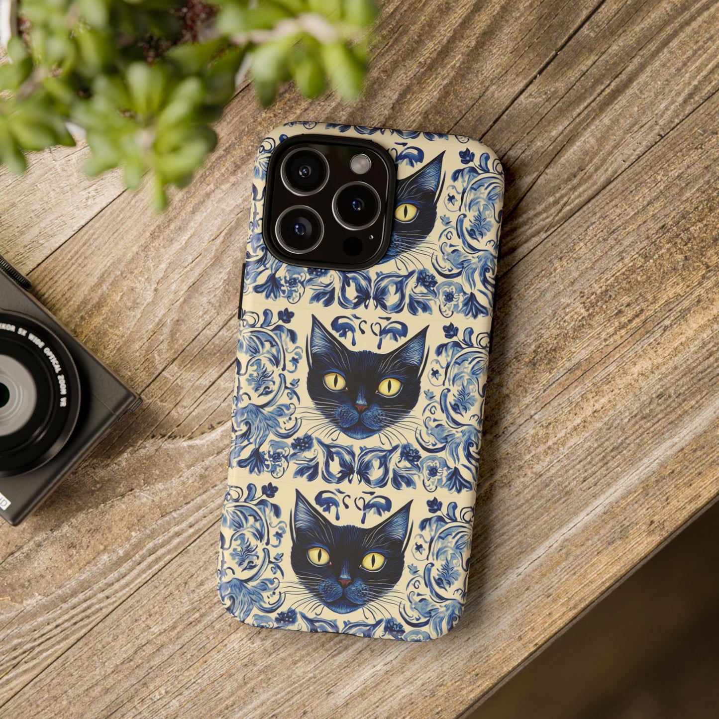Tough Phone Case - Mediterranean Tile Motif With Blue Cats