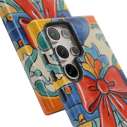 Colourful Ceramic Tile Design Phone Case With Red Bow