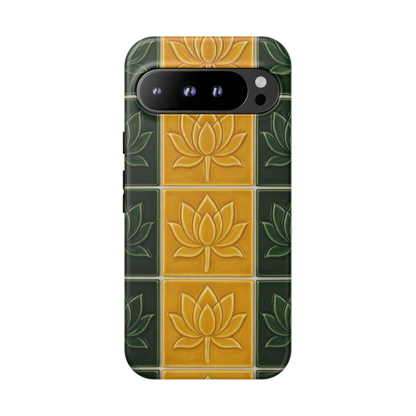 Tough Phone Cases - Mustard Yellow & Green Ceramic Tile From Caldas Da Rhaina, Portugal