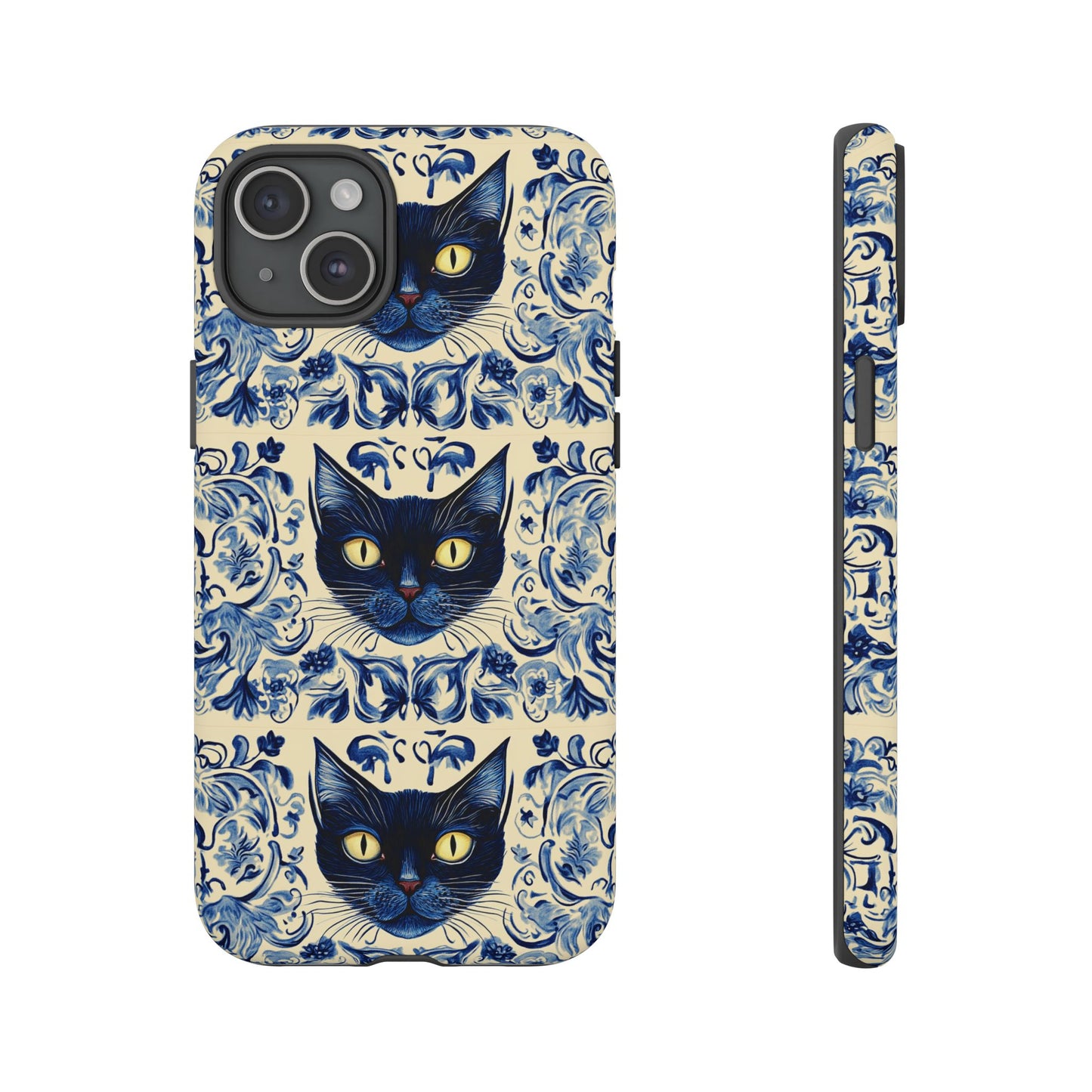 Tough Phone Case - Mediterranean Tile Motif With Blue Cats