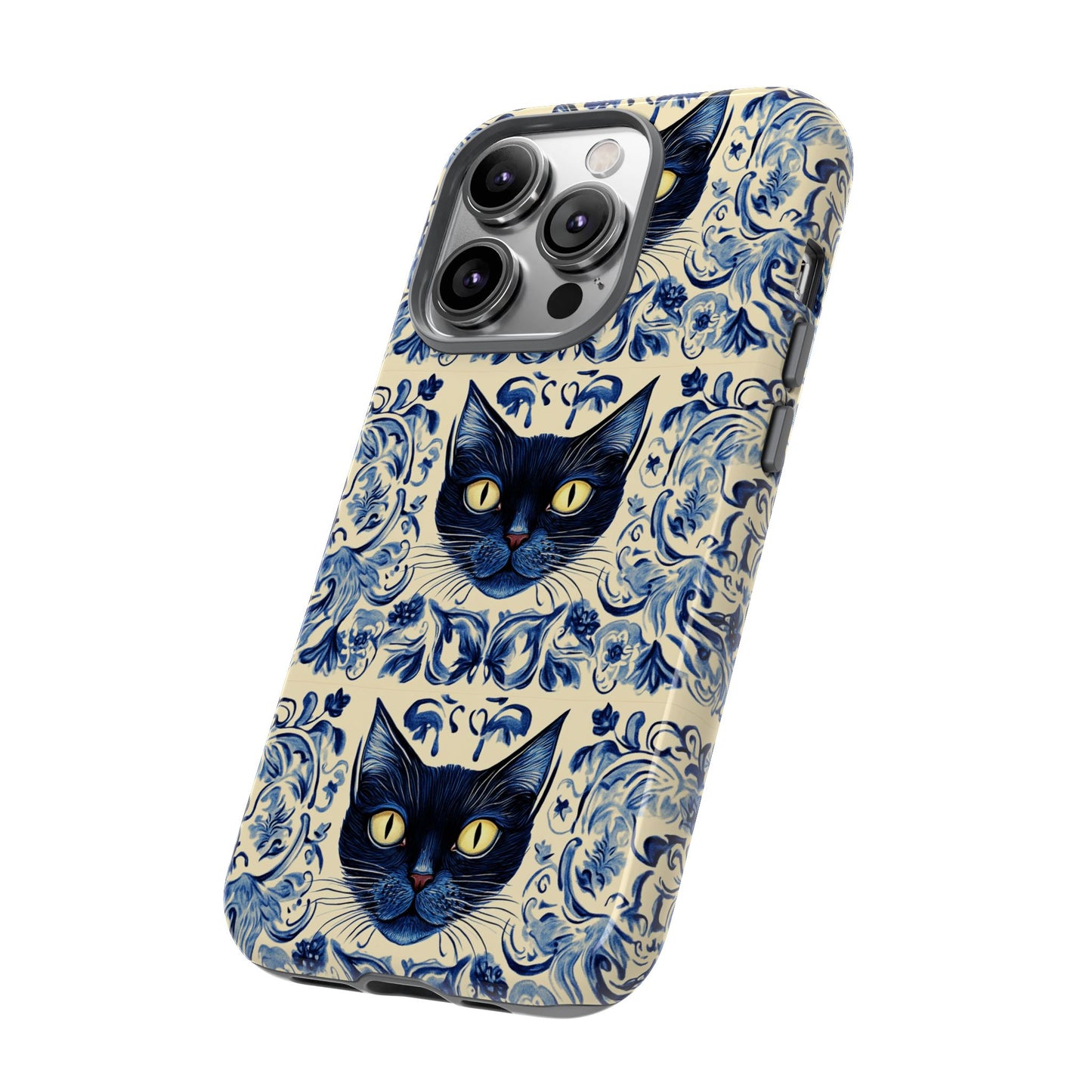 Tough Phone Case - Mediterranean Tile Motif With Blue Cats