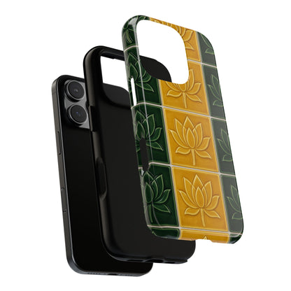 Tough Phone Cases - Mustard Yellow & Green Ceramic Tile From Caldas Da Rhaina, Portugal