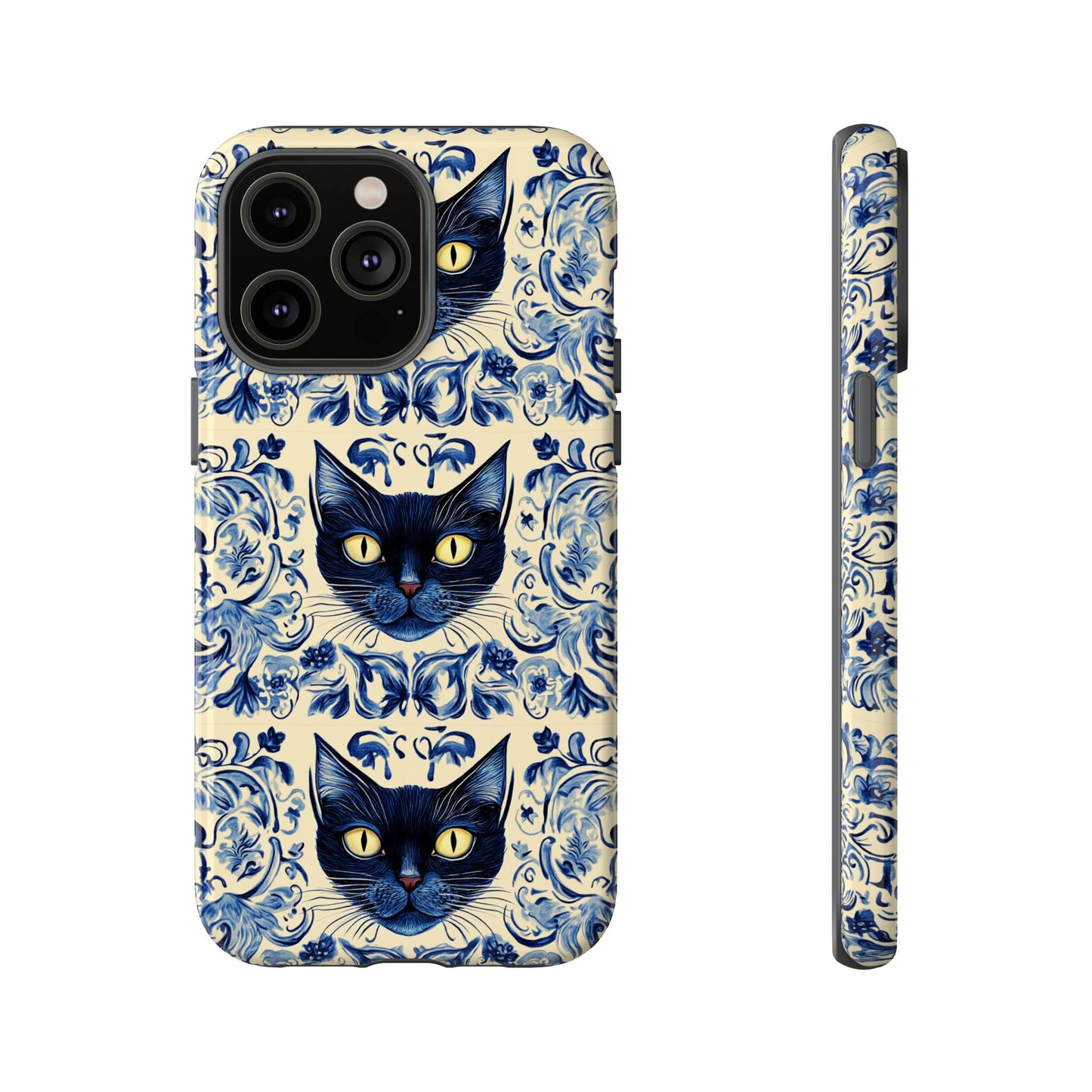 Tough Phone Case - Mediterranean Tile Motif With Blue Cats