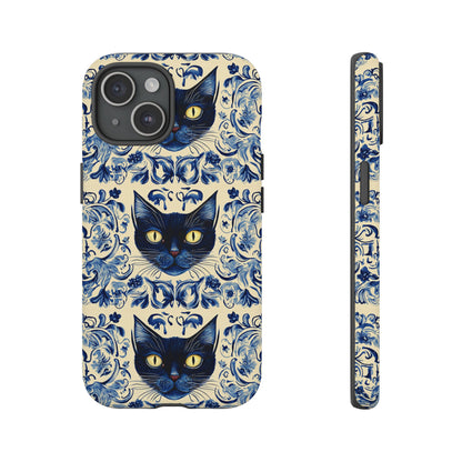 Tough Phone Case - Mediterranean Tile Motif With Blue Cats