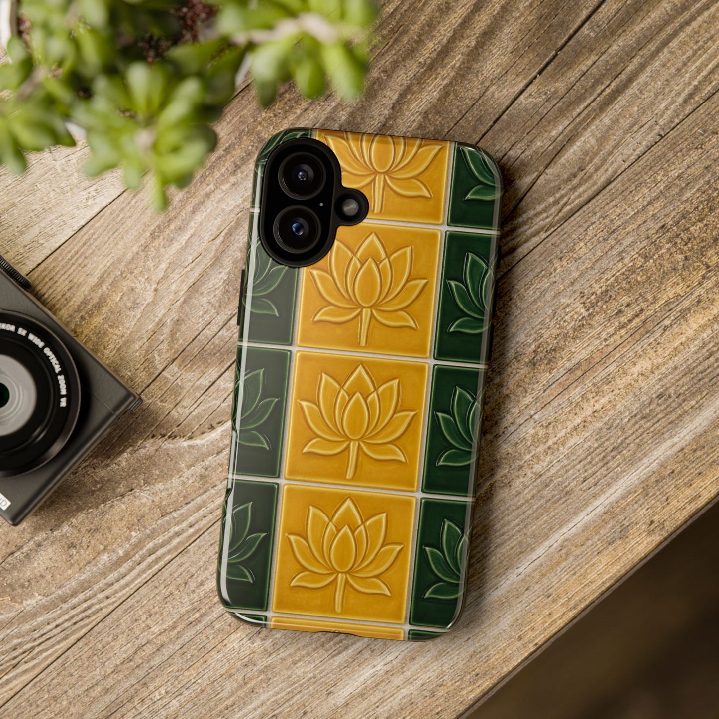 Tough Phone Cases - Mustard Yellow & Green Ceramic Tile From Caldas Da Rhaina, Portugal