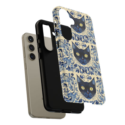 Tough Phone Case - Mediterranean Tile Motif With Blue Cats