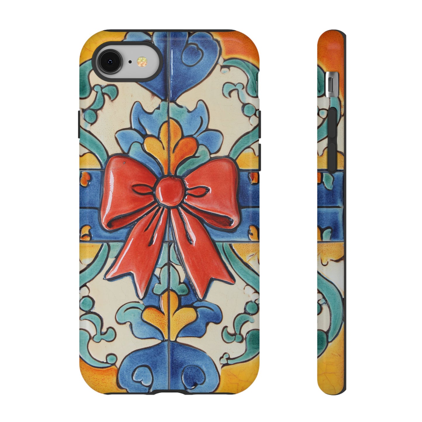 Colourful Ceramic Tile Design Phone Case With Red Bow