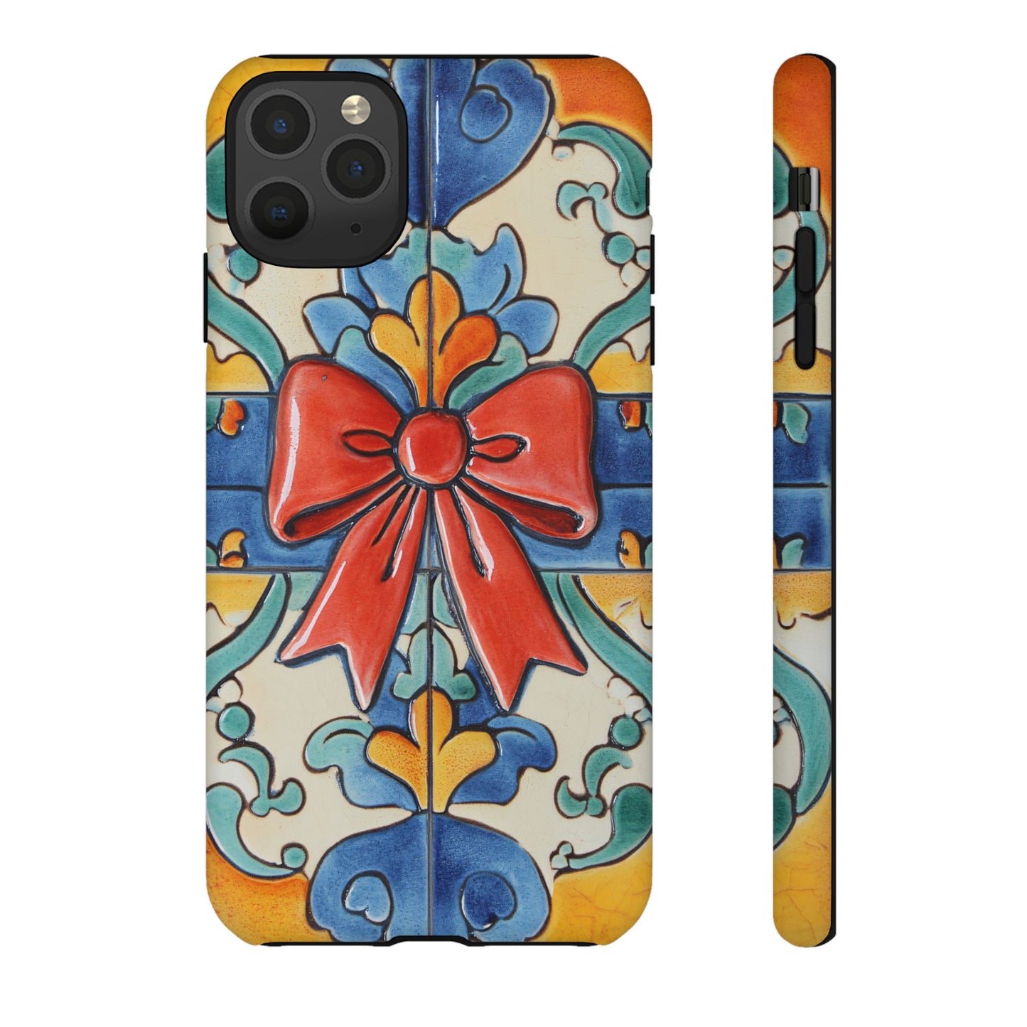 Colourful Ceramic Tile Design Phone Case With Red Bow