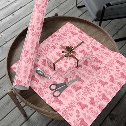 Dachshunds Gift Wrapping Paper in Pastel Pink Toile Aesthetic