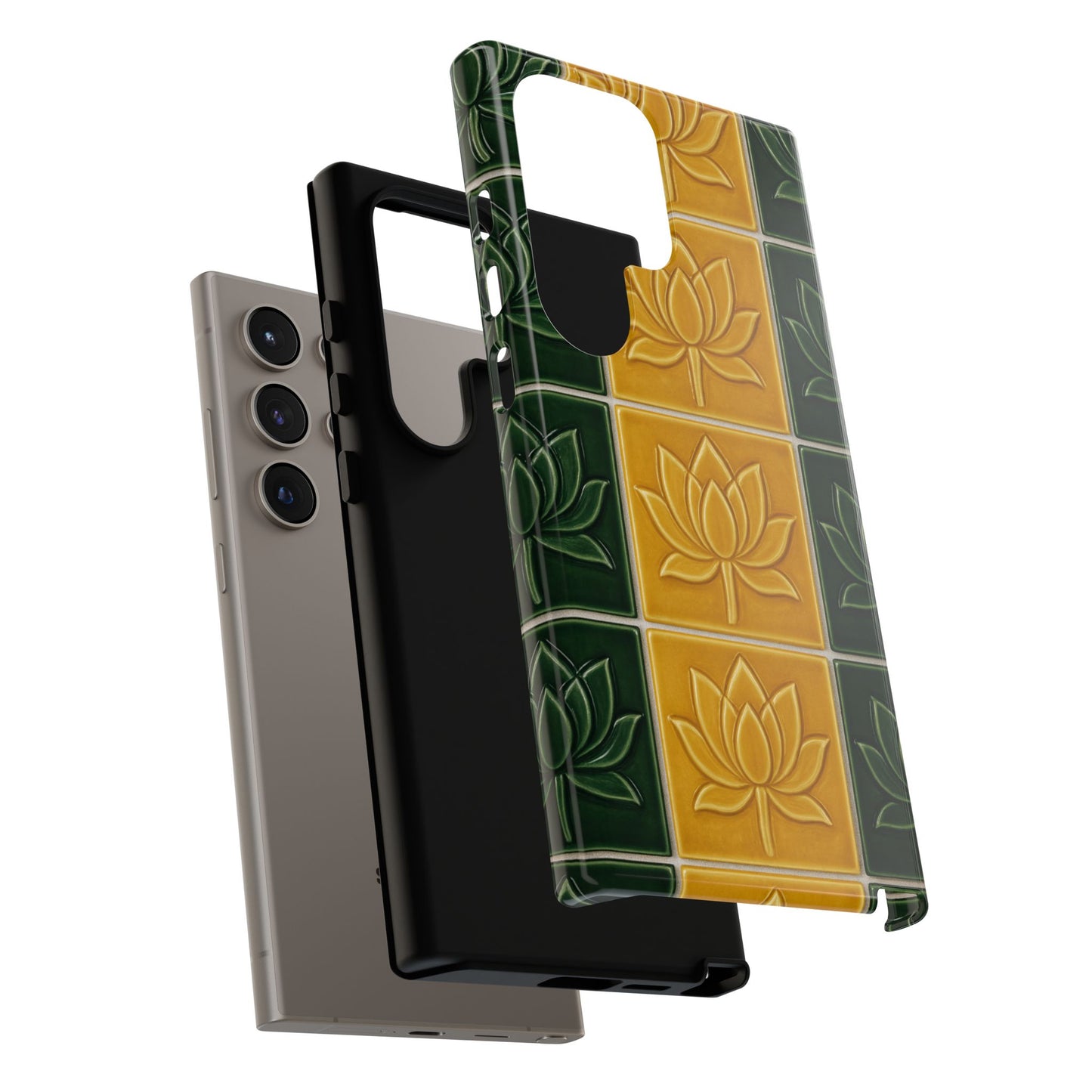 Tough Phone Cases - Mustard Yellow & Green Ceramic Tile From Caldas Da Rhaina, Portugal