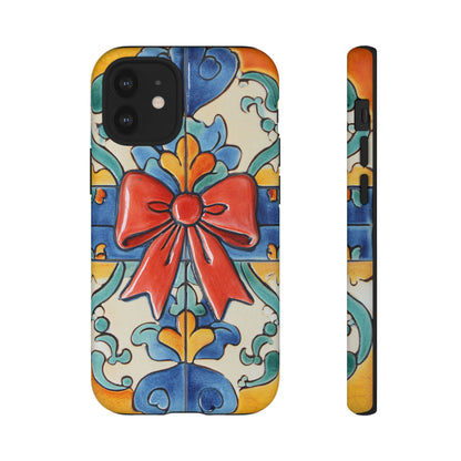 Colourful Ceramic Tile Design Phone Case With Red Bow