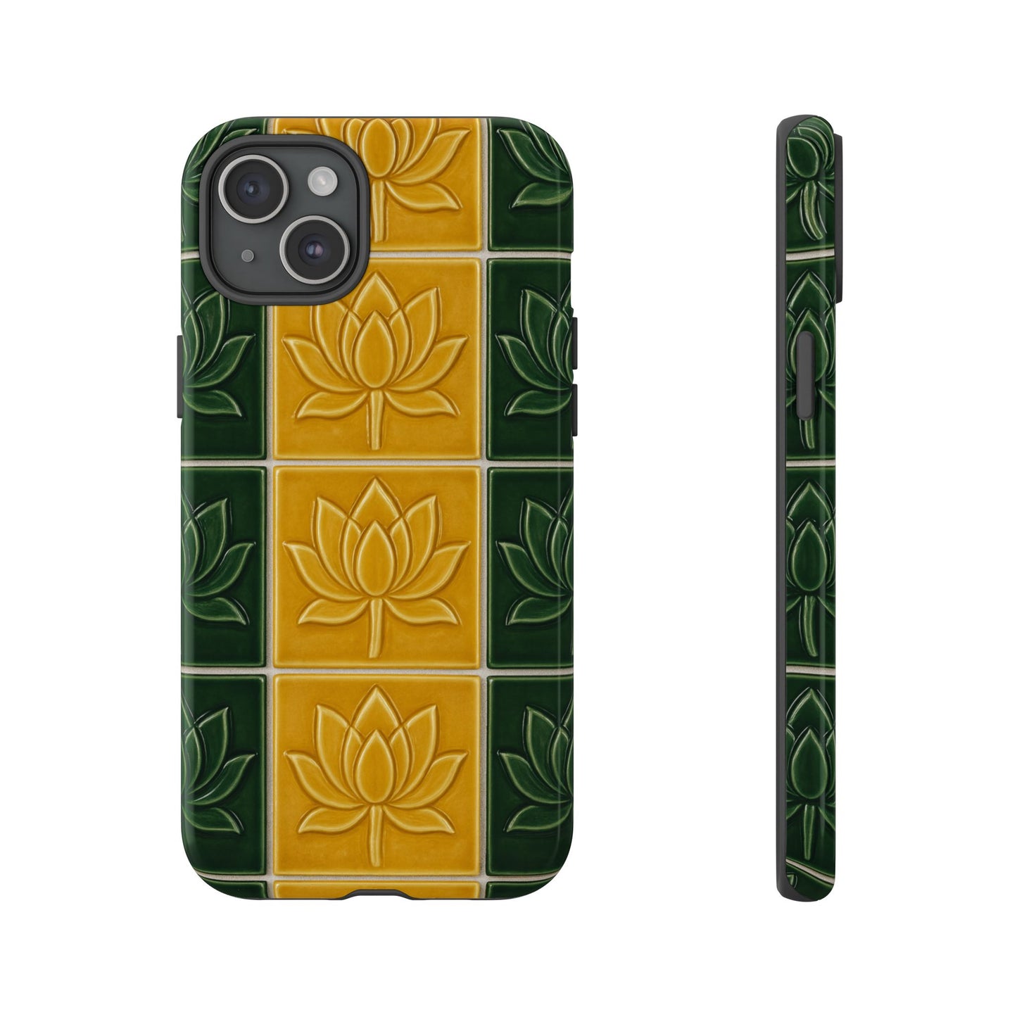 Tough Phone Cases - Mustard Yellow & Green Ceramic Tile From Caldas Da Rhaina, Portugal