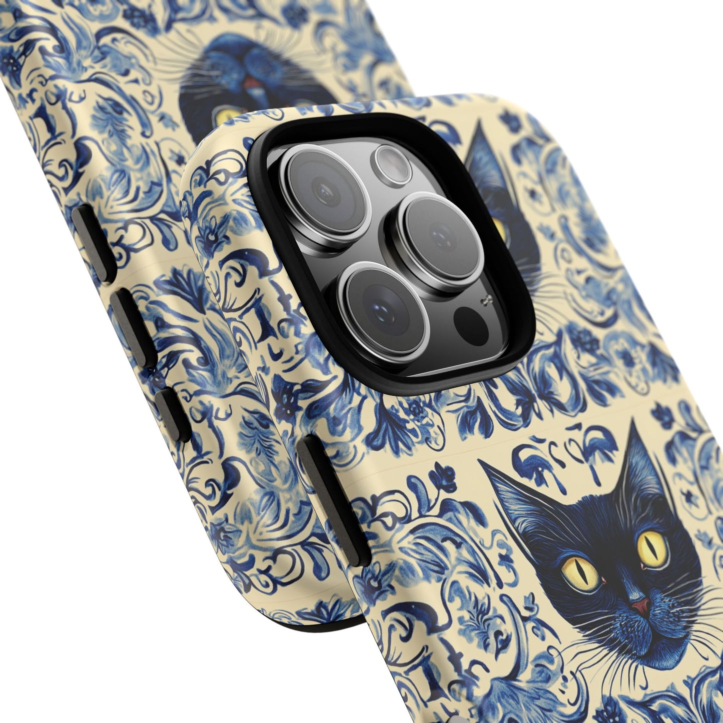 Tough Phone Case - Mediterranean Tile Motif With Blue Cats