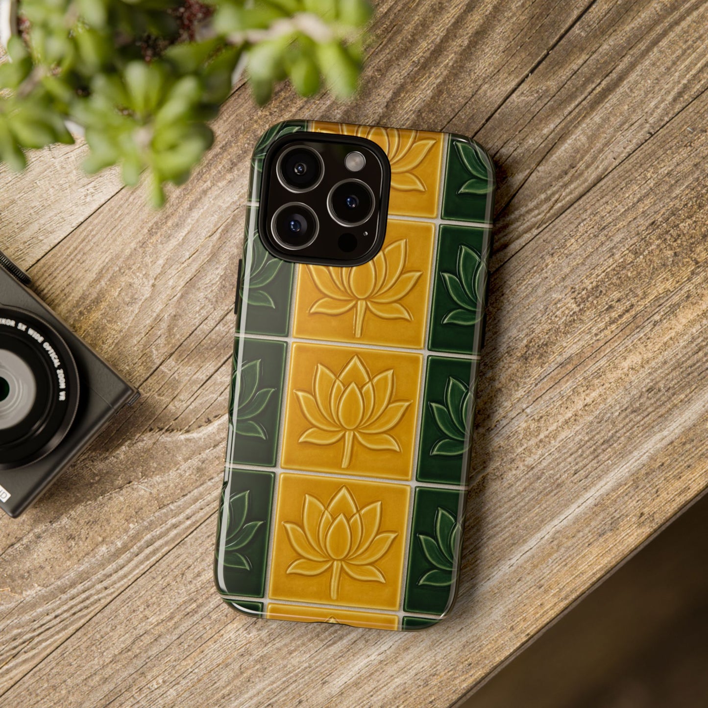 Tough Phone Cases - Mustard Yellow & Green Ceramic Tile From Caldas Da Rhaina, Portugal