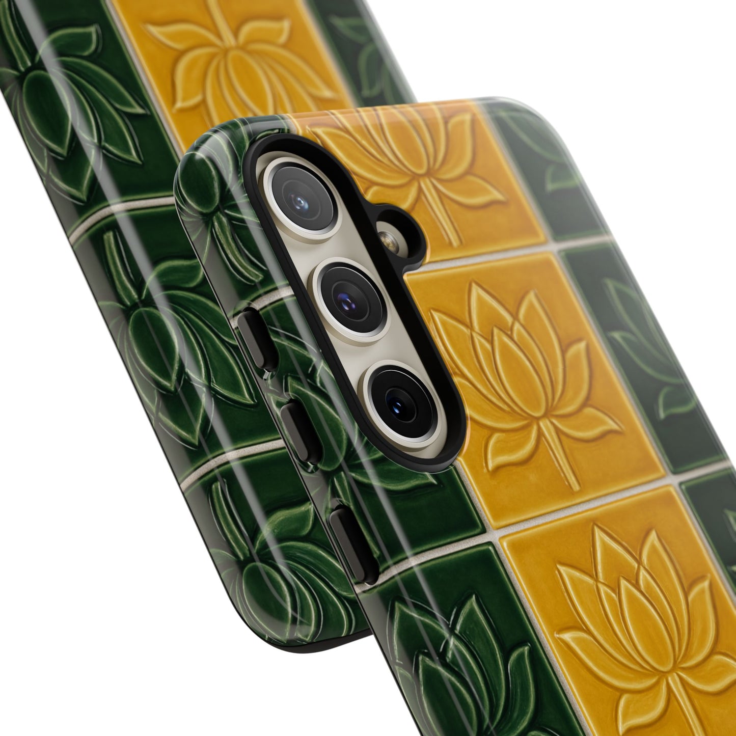 Tough Phone Cases - Mustard Yellow & Green Ceramic Tile From Caldas Da Rhaina, Portugal