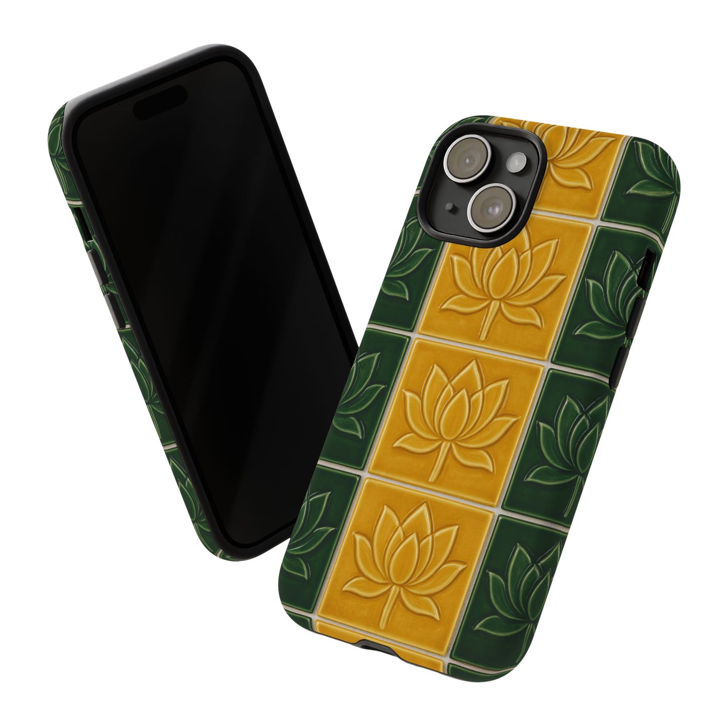 Tough Phone Cases - Mustard Yellow & Green Ceramic Tile From Caldas Da Rhaina, Portugal