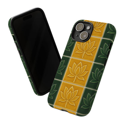 Tough Phone Cases - Mustard Yellow & Green Ceramic Tile From Caldas Da Rhaina, Portugal