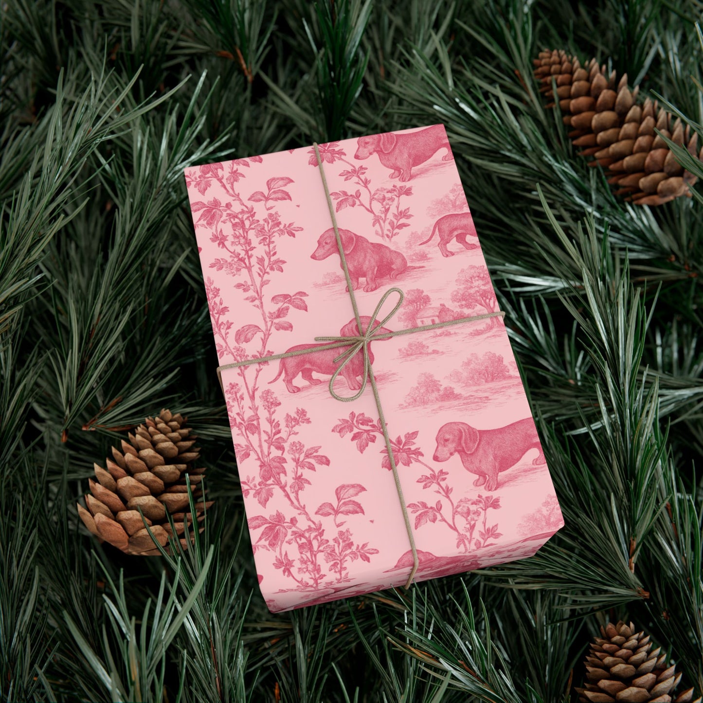 Dachshunds Gift Wrapping Paper in Pastel Pink Toile Aesthetic