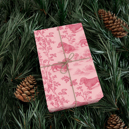 Dachshunds Gift Wrapping Paper in Pastel Pink Toile Aesthetic
