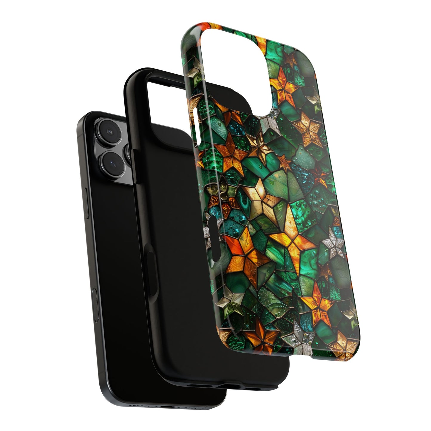 Green Stained Glass Phone Case With Gold Stars