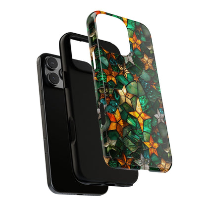 Green Stained Glass Phone Case With Gold Stars