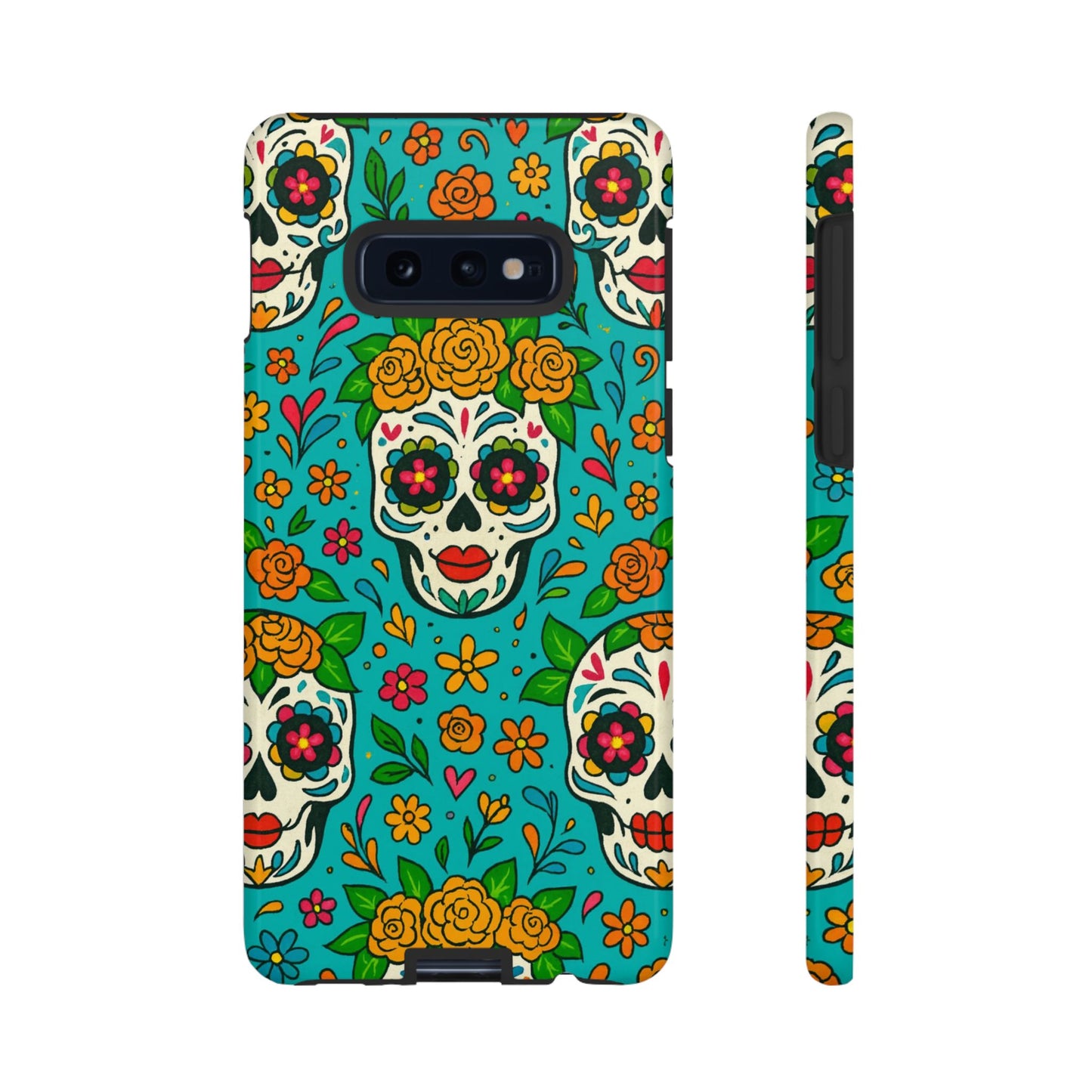 Teal Mexican Style Phone Cases With Floral Skulls - Dia De Los Muertos