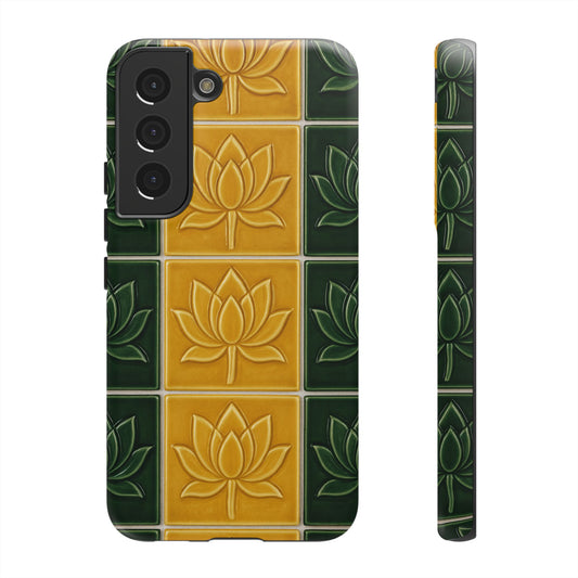 Tough Phone Cases - Mustard Yellow & Green Ceramic Tile From Caldas Da Rhaina, Portugal