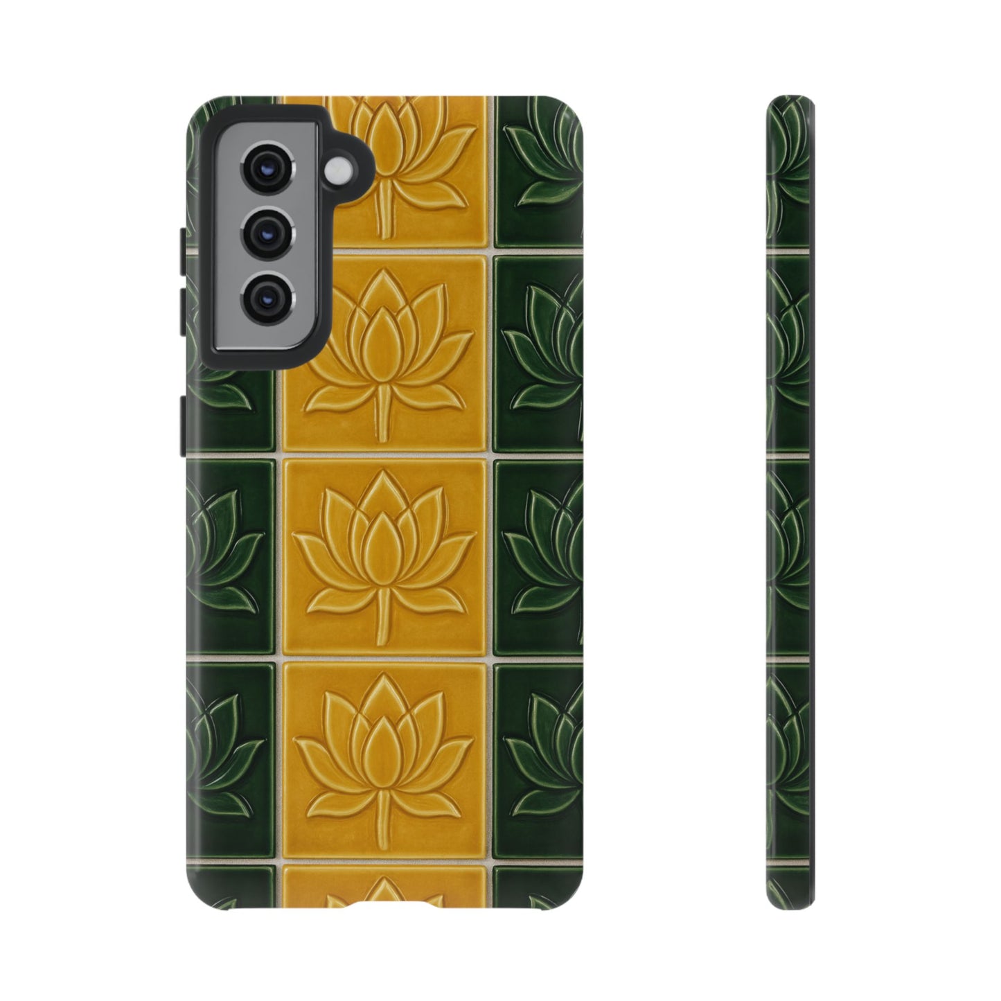 Tough Phone Cases - Mustard Yellow & Green Ceramic Tile From Caldas Da Rhaina, Portugal