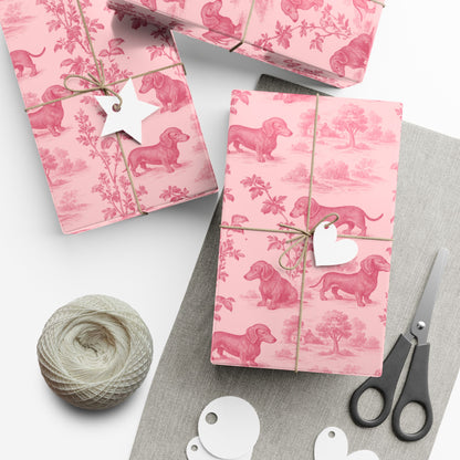 Dachshunds Gift Wrapping Paper in Pastel Pink Toile Aesthetic