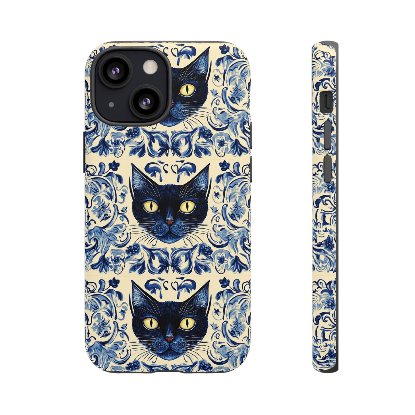 Tough Phone Case - Mediterranean Tile Motif With Blue Cats