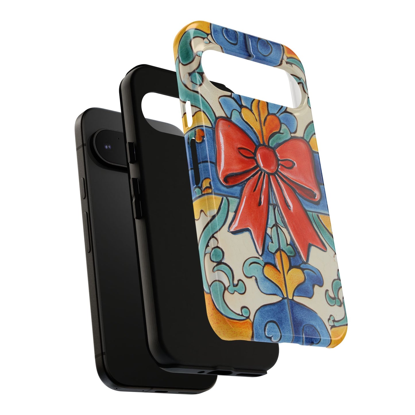 Colourful Ceramic Tile Design Phone Case With Red Bow