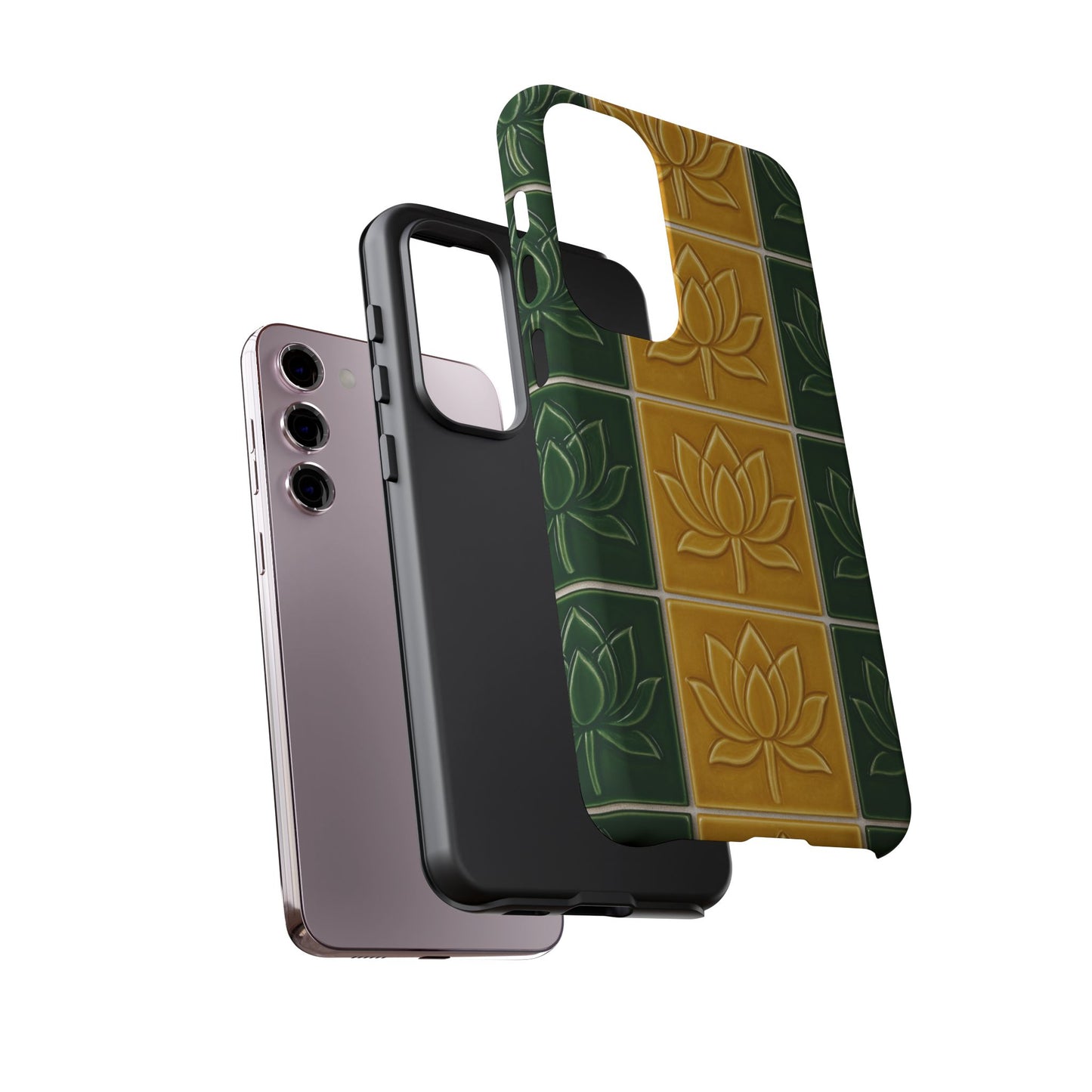 Tough Phone Cases - Mustard Yellow & Green Ceramic Tile From Caldas Da Rhaina, Portugal