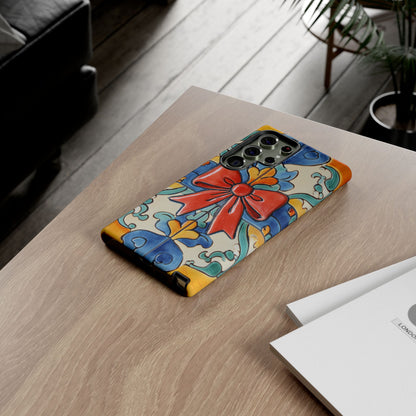 Colourful Ceramic Tile Design Phone Case With Red Bow