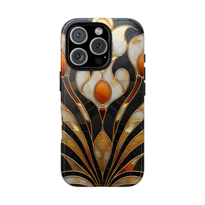 Art Deco Stained Glass Phone Case – Elegant Gold & Black Design